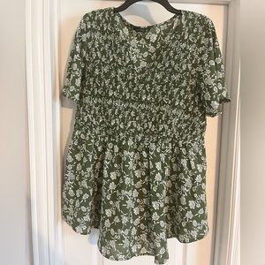 Bloom Chic v neck blouse, green with floral pattern 2x
